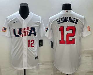Mens USA Baseball #12 Kyle Schwarber Number 2023 White World Baseball Classic Stitched Jerseys->2023 world baseball classic->MLB Jersey